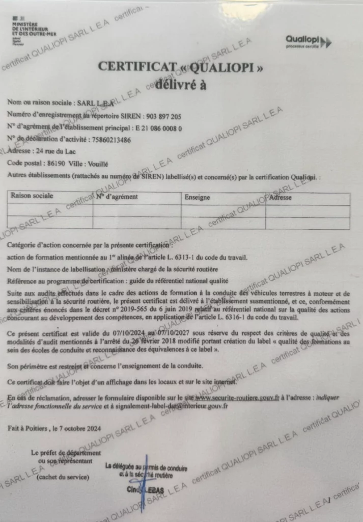 Tarifs permis B à Valmontour